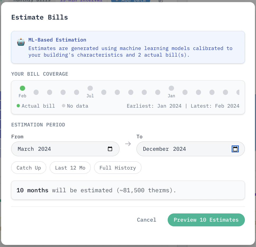 Energy data import and calibration interface